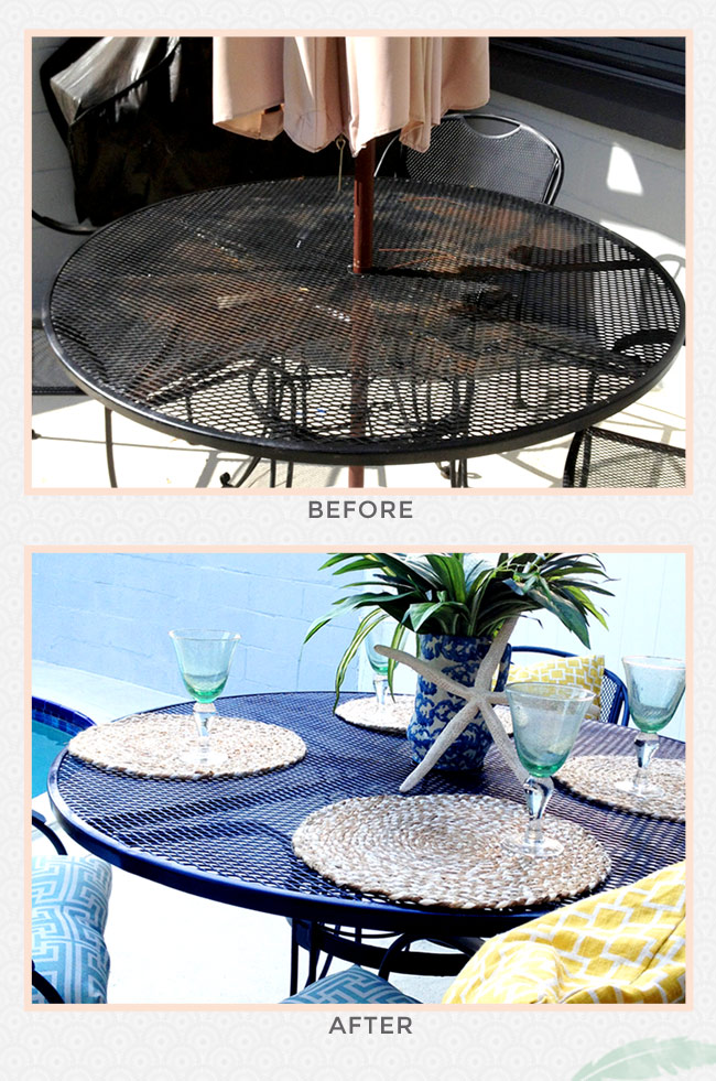 table before and after, blue table, outdoor furniture, ccuriosity.com